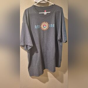 Hanes Dark Gray Short-Sleeve Tee with Orange and Blue Sun Graphic
